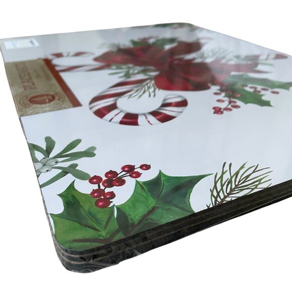 Candy Cane Red Bow Corked Backed Placemats 12in x 16in  Set of 4 Holiday New - Picture 5 of 13